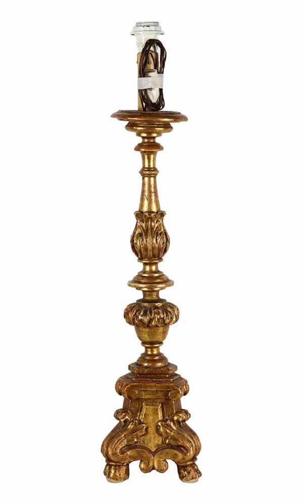 Antique table torch in gilded wood carved with Louis XIV motifs