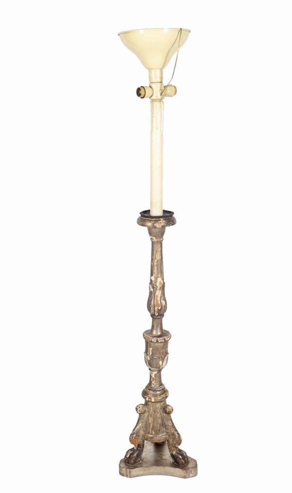 Antique floor torch in gilded wood carved with Louis XIV motifs