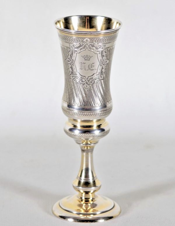 Calice in argento dorato ed inciso con momogramma gentilizio, gr. 120
