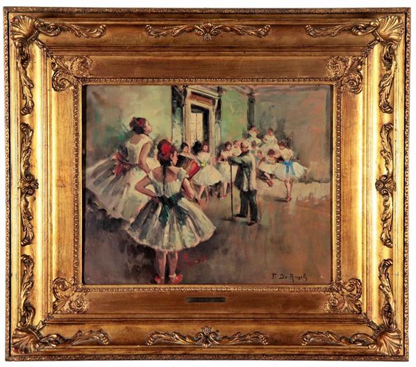 De Angeli Fidenzio XX Secolo - Signed. "Dance school", oil painting on canvas