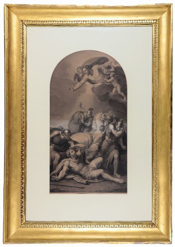 "The Conversion of St. Paul", ancient sixth oval engraving on paper