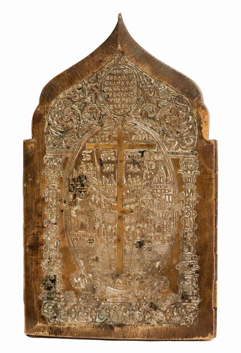 Polittico delle Feste, icona in bronzo e smalti celesti e verdi