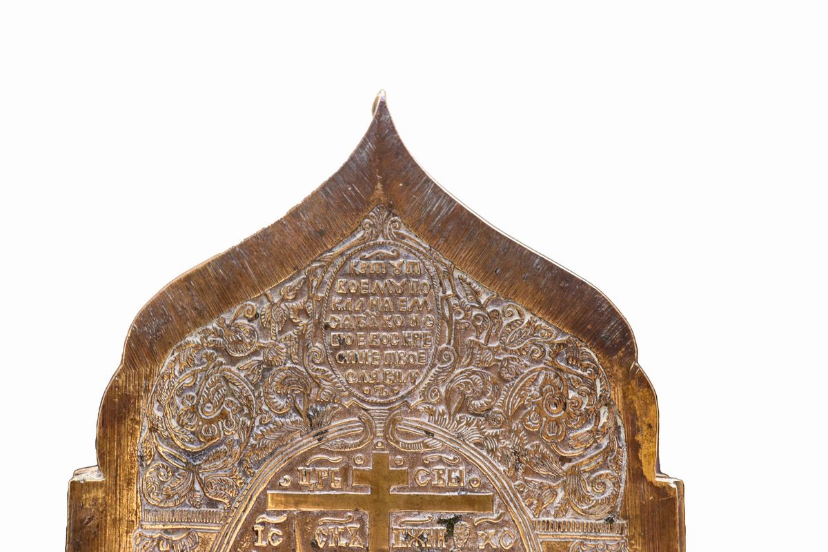 Polittico delle Feste, icona in bronzo e smalti celesti e verdi