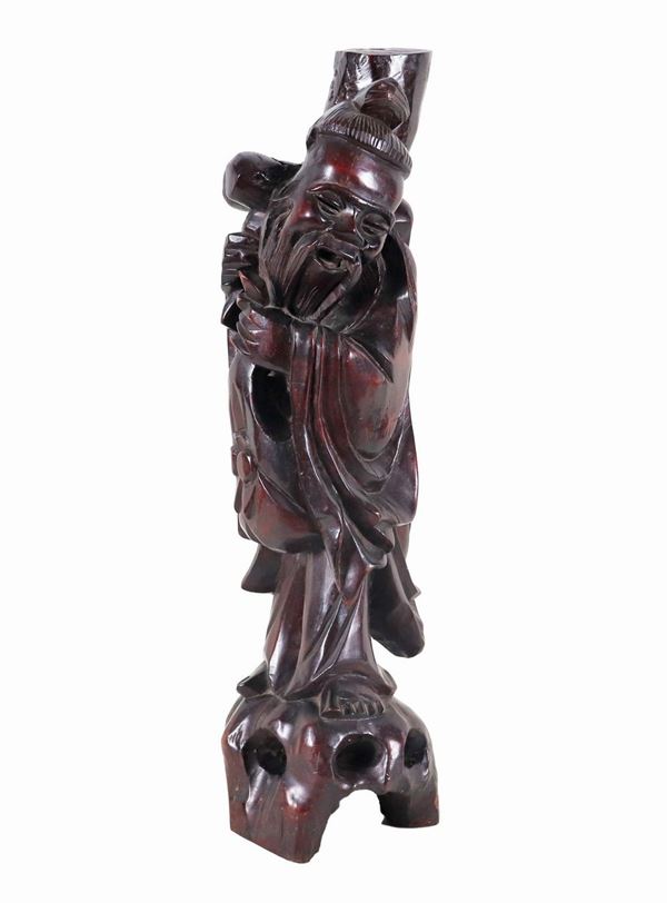 "Santone", Chinese sculpture in carved teak wood