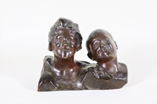 Ancient small bronze group "Children"