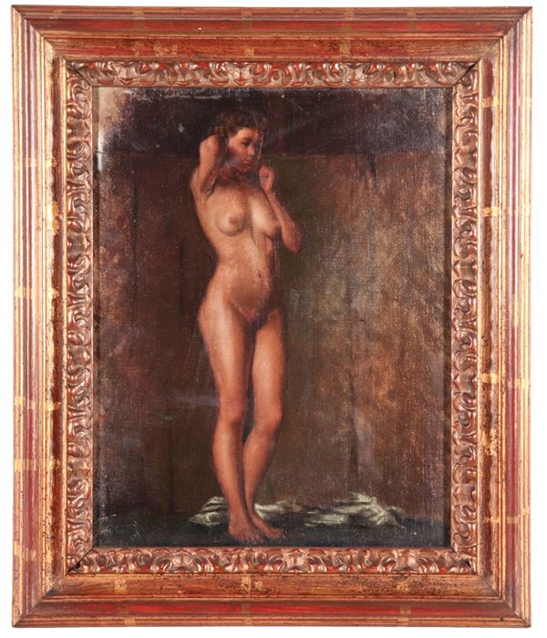 Scuola Italiana Fine XIX - Inizio XX Secolo - "Nudo di giovane ragazza", dipinto ad olio su tela