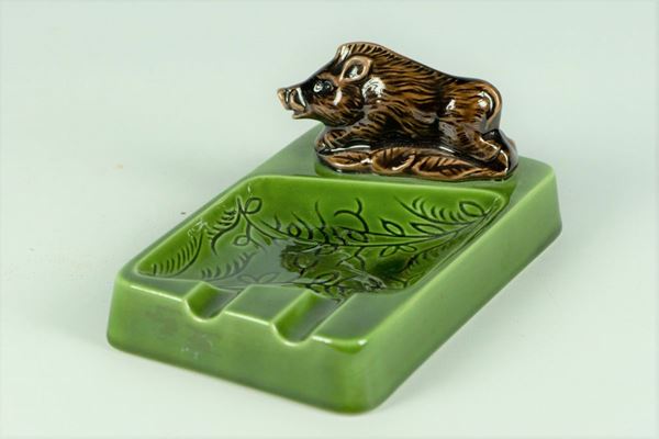 Green glazed ceramic ashtray
