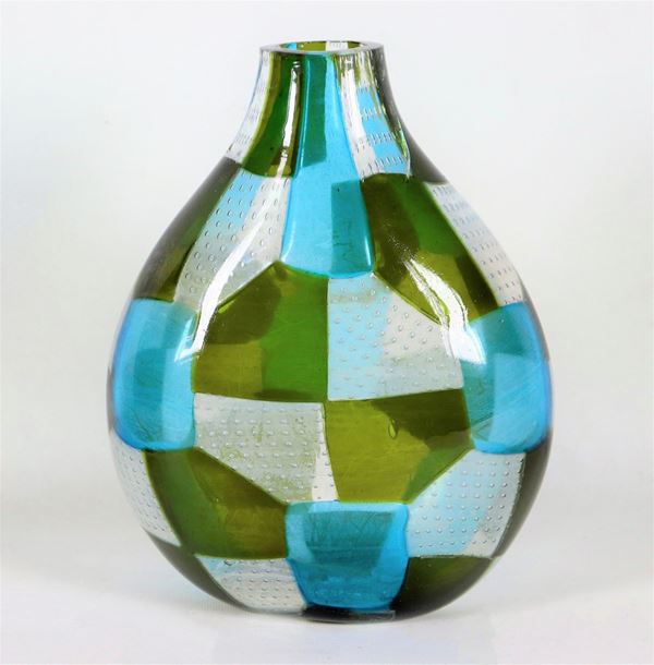 Murano glass vase with black, light blue and gray polychromies
