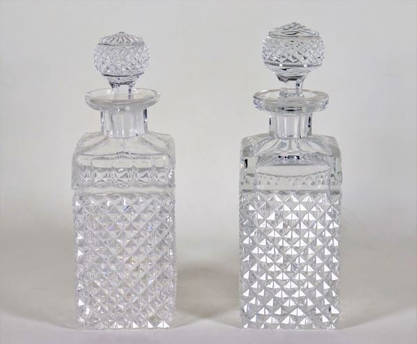 Lot of two square liqueur bottles in worked crystal