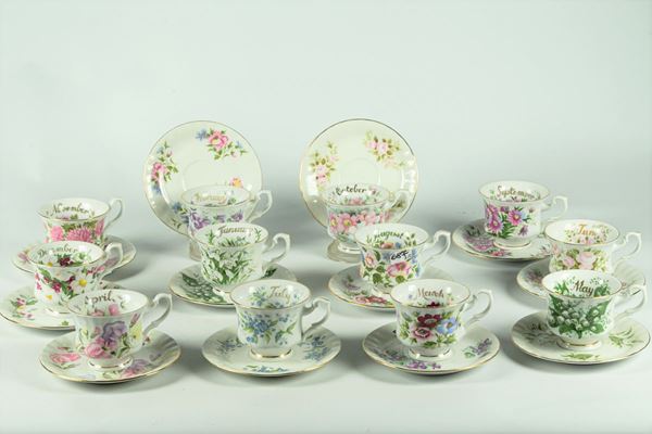 Collection of Twelve English teacups with porcelain saucers