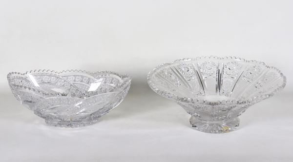 Lot of two fruit bowls in worked Bohemian crystal, one round and one oval