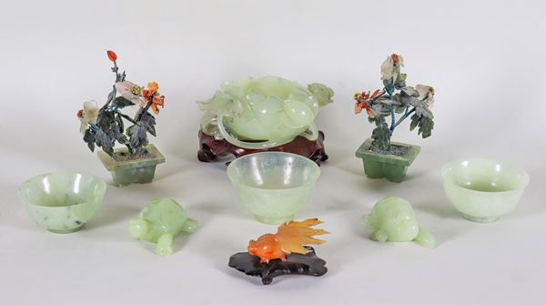 Lotto cinese in giada verde (9 pz)