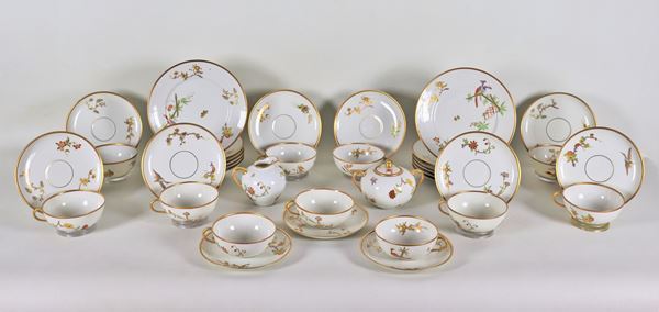 Richard Ginori porcelain tea and dessert service, with colorful decorations with flowers and birds motifs (25 pcs)