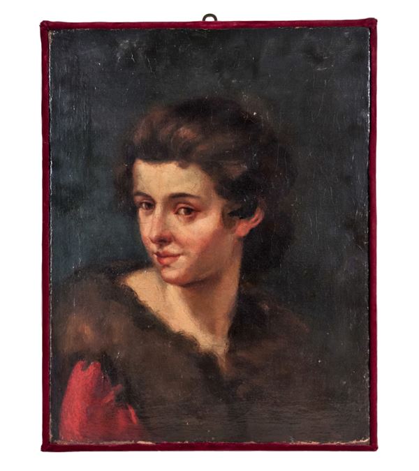 Scuola Italiana Fine XVII - Inizio XVIII Secolo - "Ritratto di giovane donna", piccolo dipinto ad olio su tela