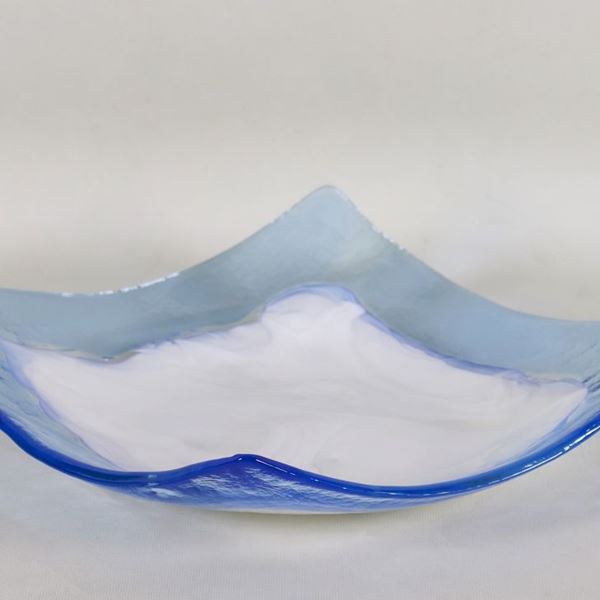 Centrotavola a fazzoletto in vetro soffiato di Murano azzurro e bianco lattice