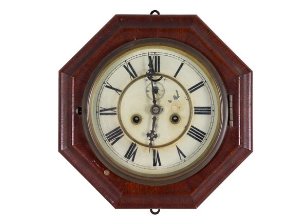 Octagonal wall clock in walnut with defective enamel dial