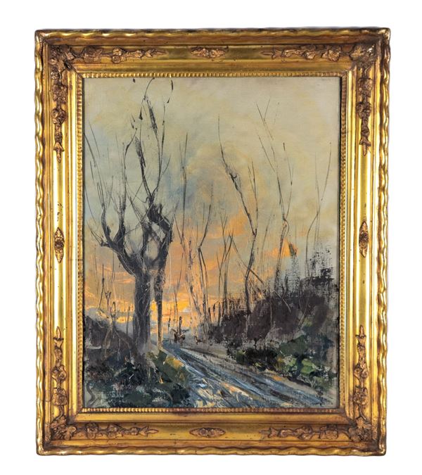 Pittore Italiano XX Secolo - Firmato. "Paesaggio autunnale", dipinto ad olio su tela