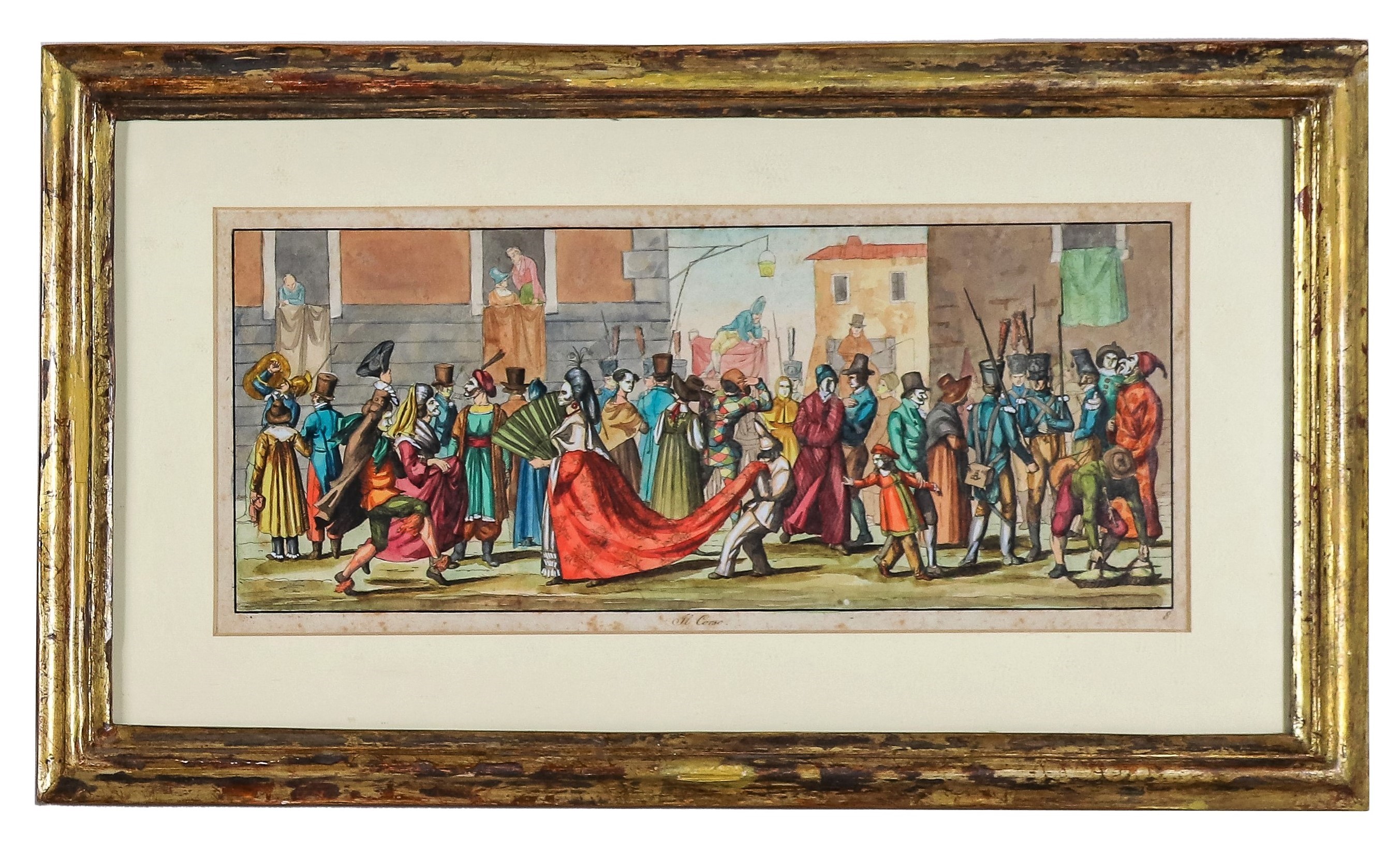 "Il Carnevale di Roma", serie di dieci acqueforti acquarellate con scene del carnevale romano sot...