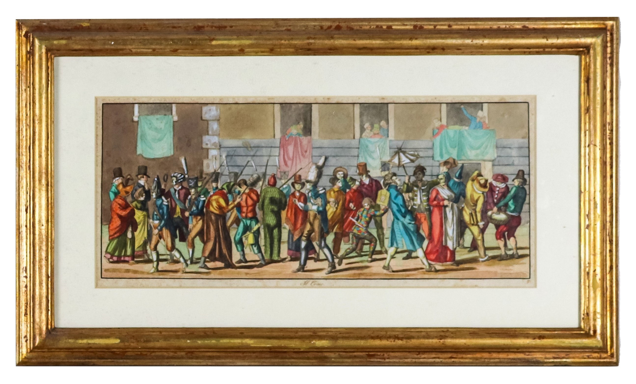 "Il Carnevale di Roma", serie di dieci acqueforti acquarellate con scene del carnevale romano sot...