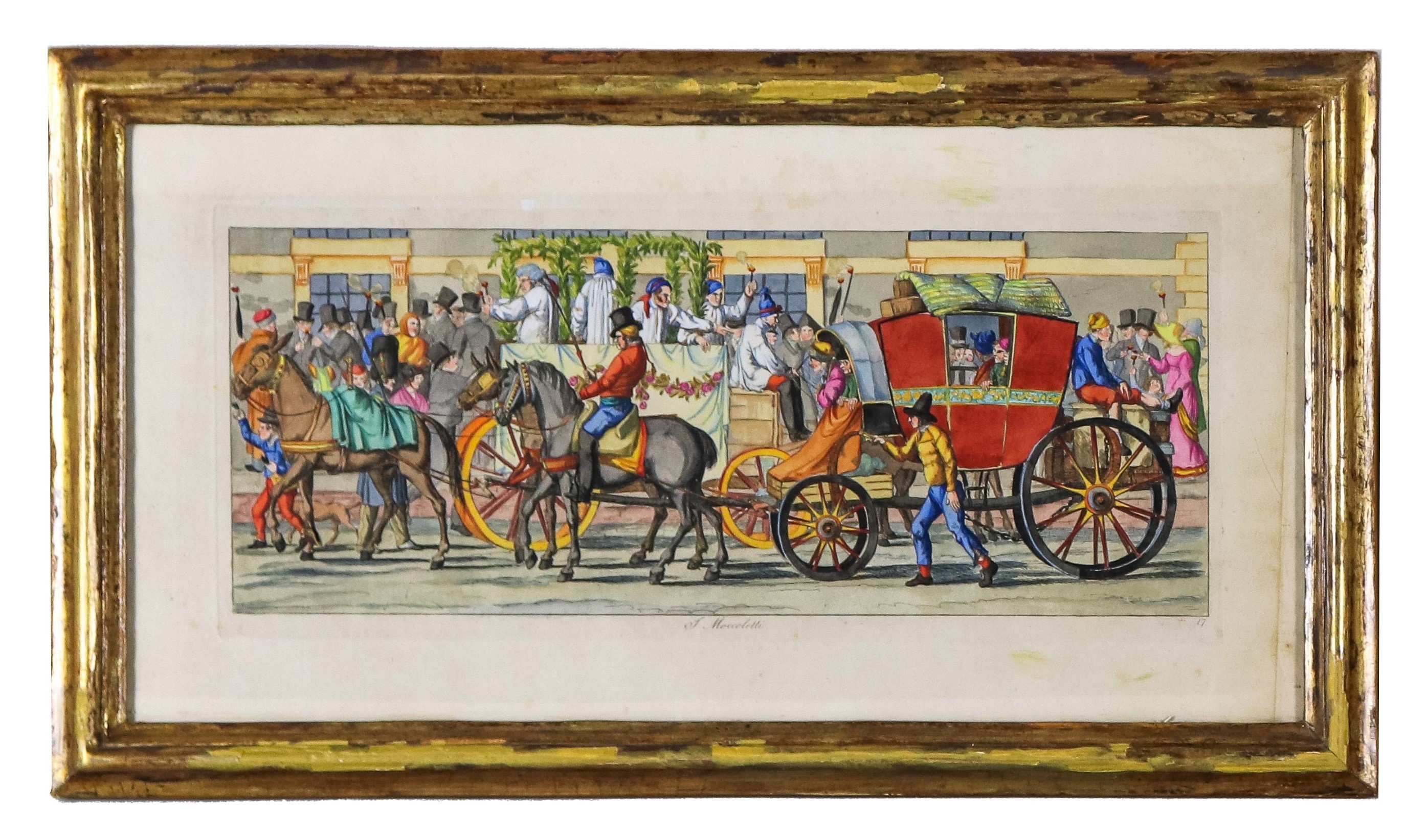 "Il Carnevale di Roma", serie di dieci acqueforti acquarellate con scene del carnevale romano sot...