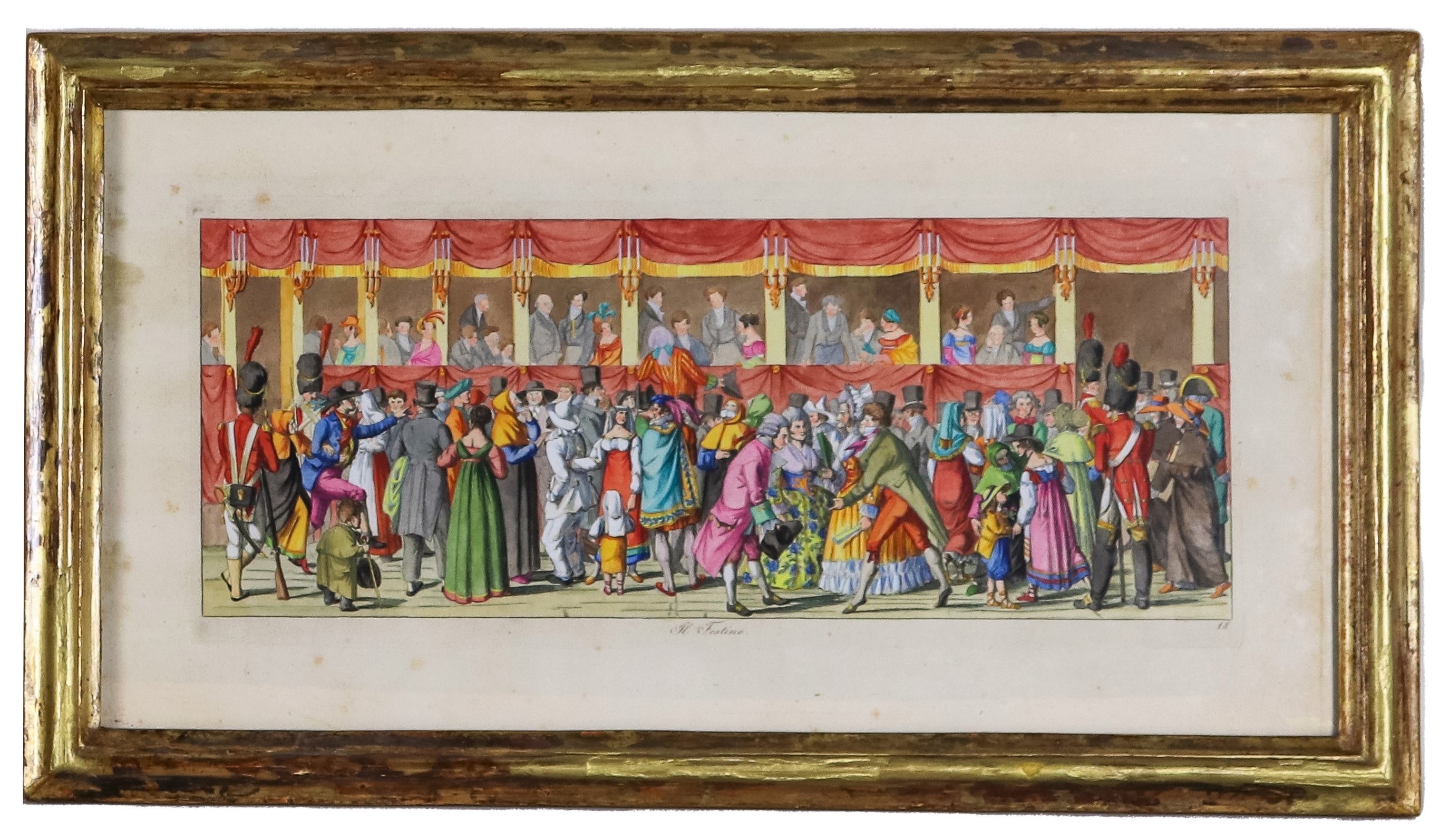 "Il Carnevale di Roma", serie di dieci acqueforti acquarellate con scene del carnevale romano sot...