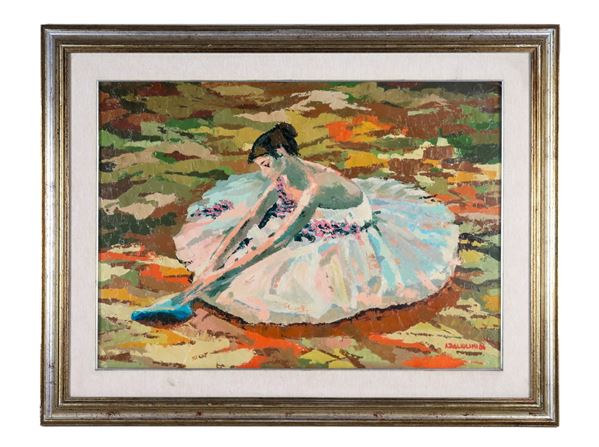 Pittore Italiano XX Secolo - Firmato. "Ballerina classica", dipinto ad olio su tela 