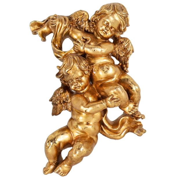 Small wall group "Putti", in gilded and carved wood