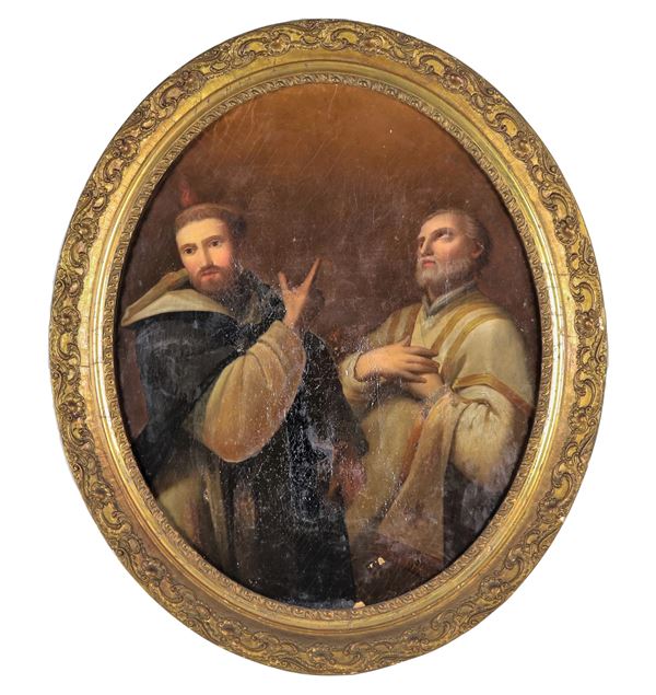 Scuola Italiana Fine XVII Secolo - "Santi", dipinto ovale ad olio su tela