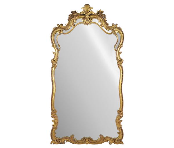 Large French mirror in gilded and carved wood with Louis XV motifs