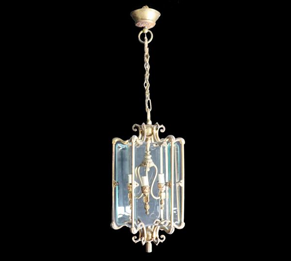 Lanterna francese da soffitto in bronzo dorato, 3 luci