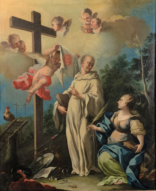  &quot;San Bernardo and Santa Margherita with the symbols of the Passion&quot;. Signed and dated on  [..]