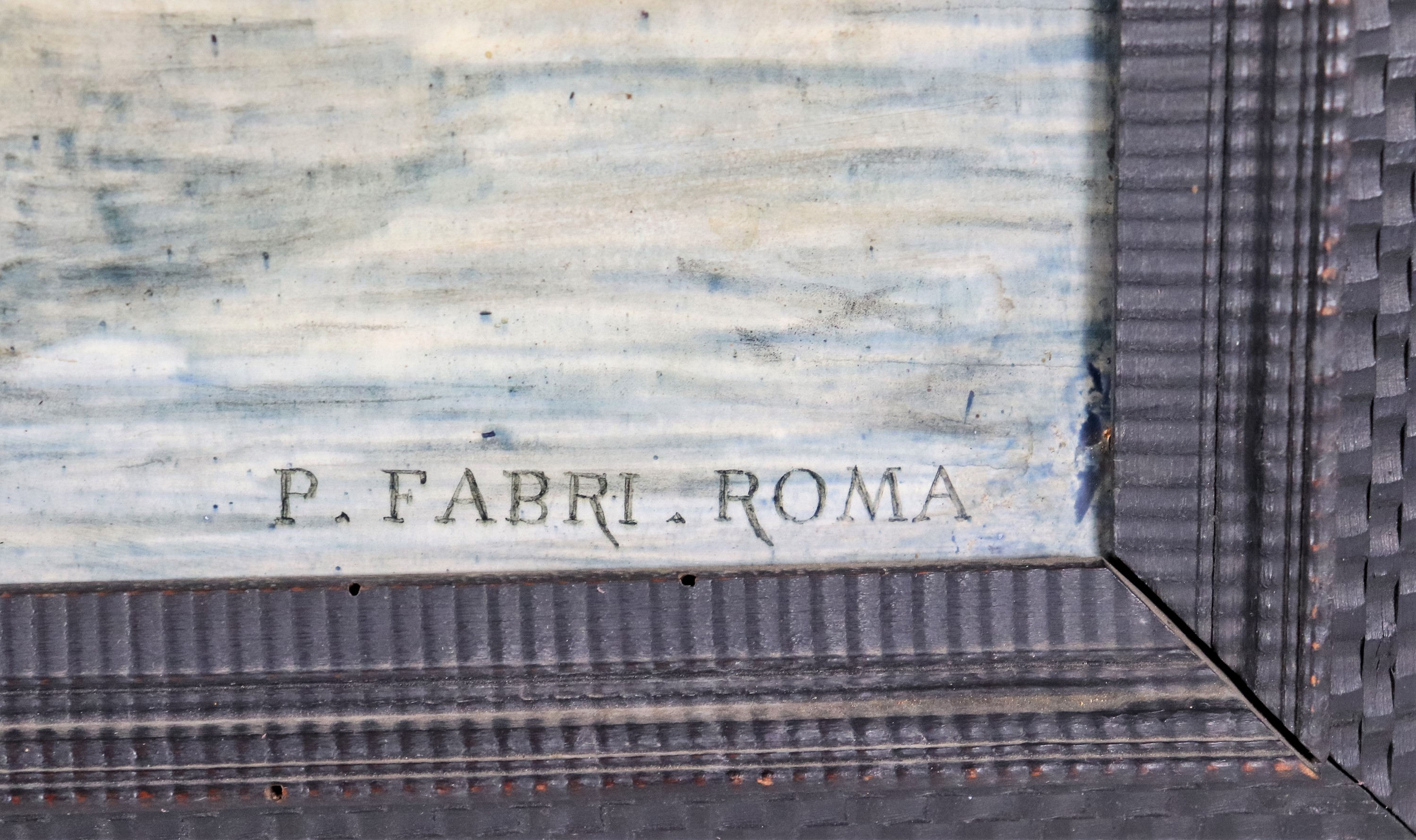 Firmata e iscritta Roma. "L'Arcangelo San Michele", grande placca in ceramica smaltata e dipinta ...