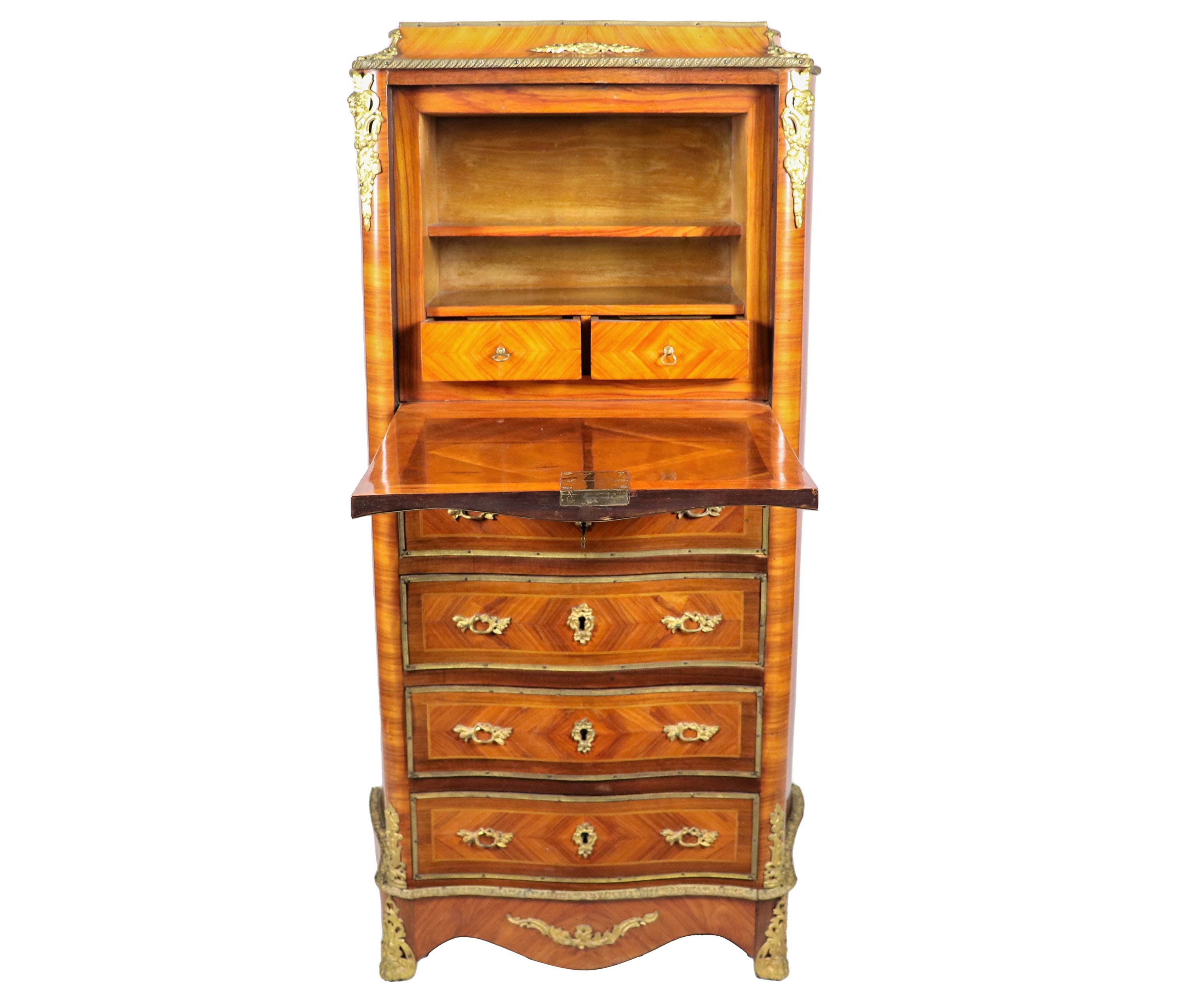 Secretaire francese Epoca Napoleone III (1852-1870), in bois de rose ed ebano viola, con intarsi ...