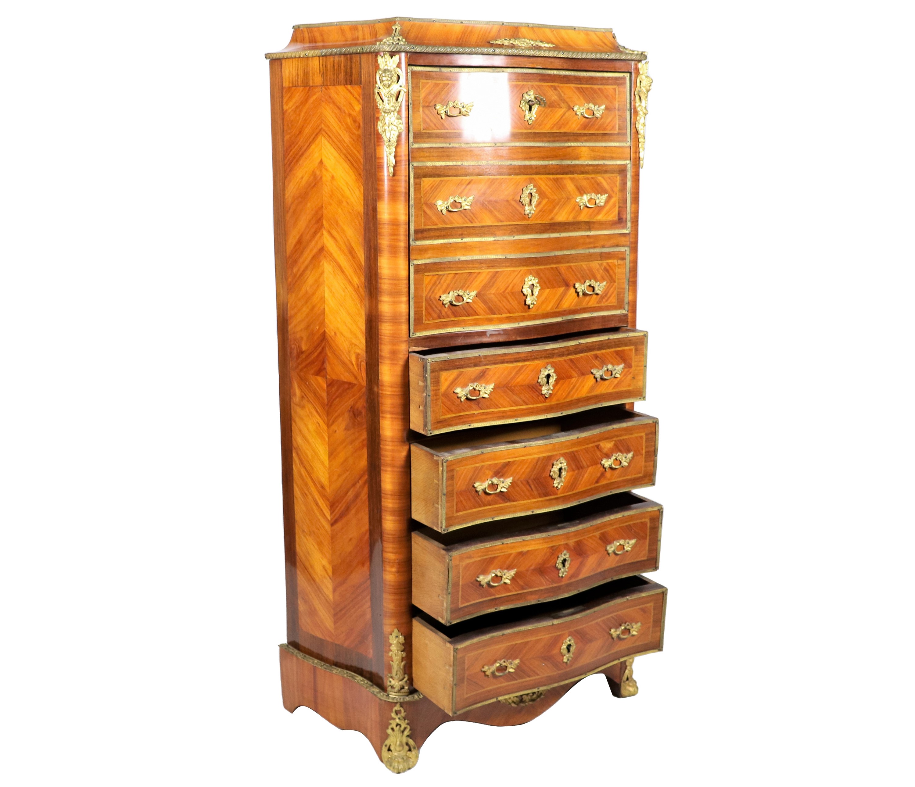 Secretaire francese Epoca Napoleone III (1852-1870), in bois de rose ed ebano viola, con intarsi ...