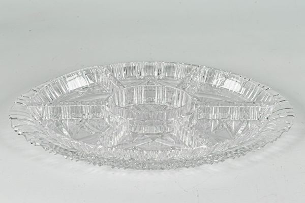 Oval hors d&#39;oeuvre dish in worked Bohemian crystal