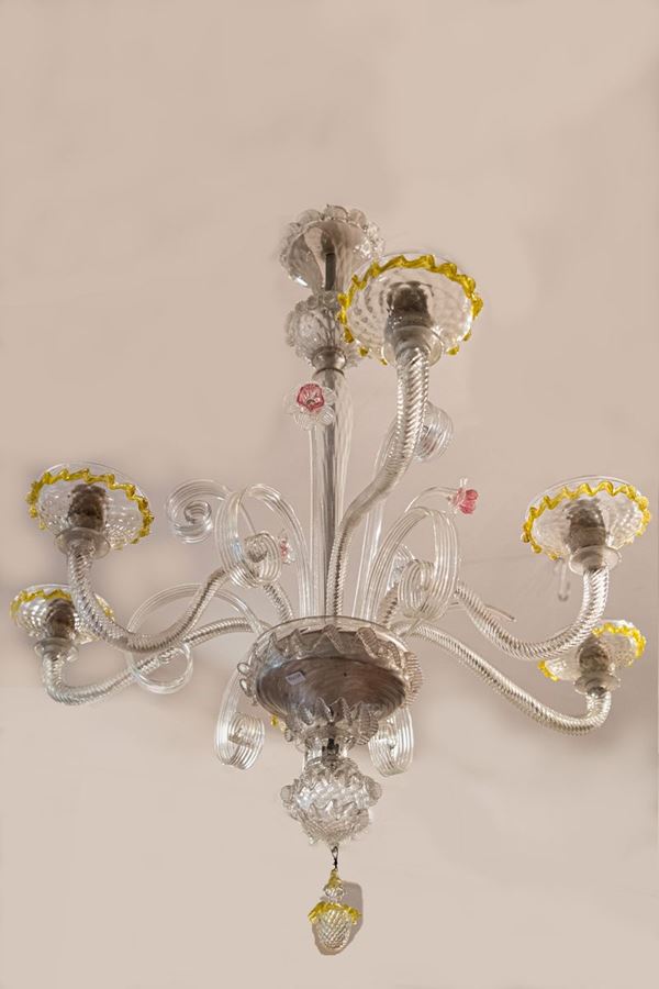 Murano blown glass chandelier  - Auction Timed Auction - Antiques, Furniture, Paintings from the 17th to the 20th Century, Silver, Various Meissen and Ginori Porcelains, Icons, Bronzes, Miscellaneous - Gelardini Aste Casa d'Aste Roma