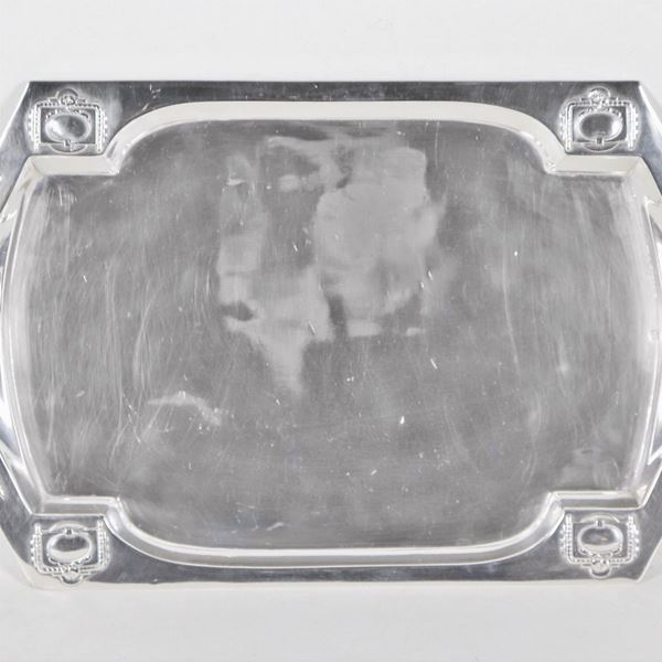 Small hexagonal tray in silver-plated metal, with a chiseled and embossed border with Louis XVI motifs