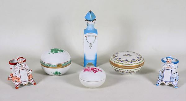 Lotto in porcellana decorata Herend, Richard Ginori, ecc. (6 pz)