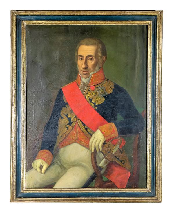 Scuola Italiana Fine XVII - Inizio XVIII Secolo - "Ritratto di Alto Ufficiale in uniforme", dipinto ad olio su tela di ottima esecuzione pittorica