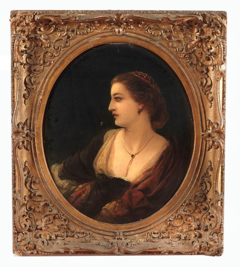 "Ritratto di giovane nobildonna", dipinto ovale ad olio su tela
