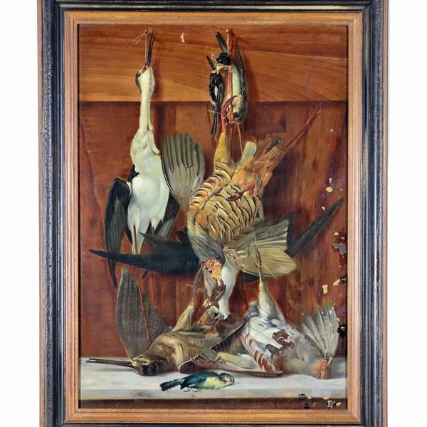 Pittore Italiano XIX Secolo - Signed. "Still life of game", oil painting on canvas