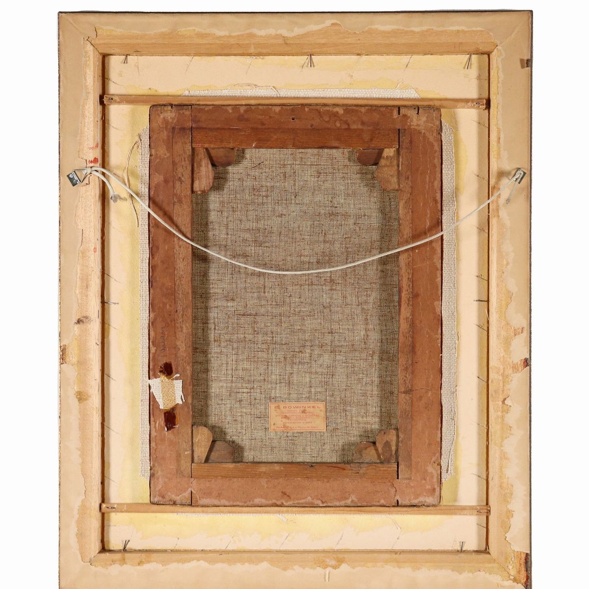 Firmato e dedicato. "Interno di cortile con pozzo", dipinto ad olio su tela