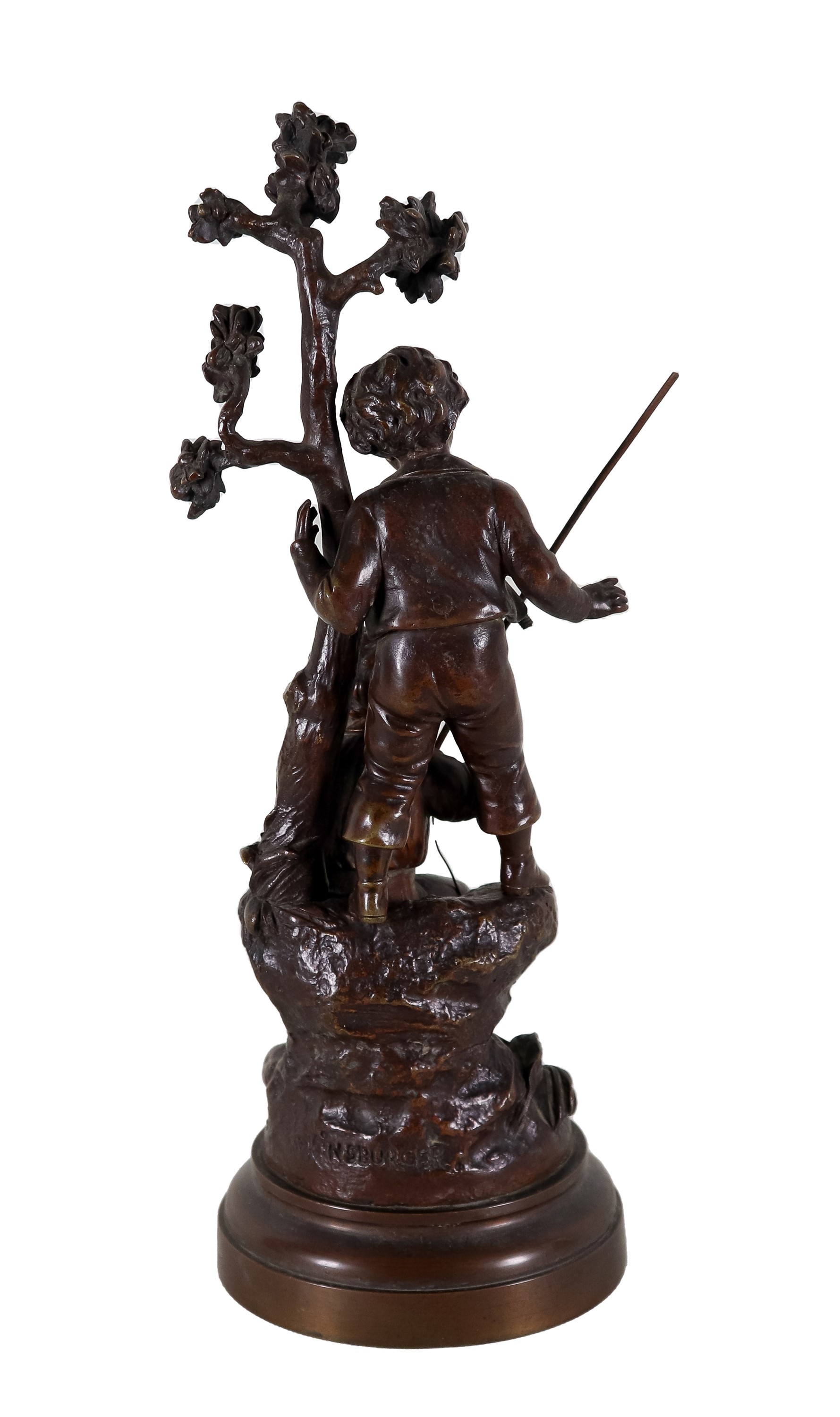 Firmato. "Bambini che giocano ai pescatori", gruppo in bronzo di ottima fattura