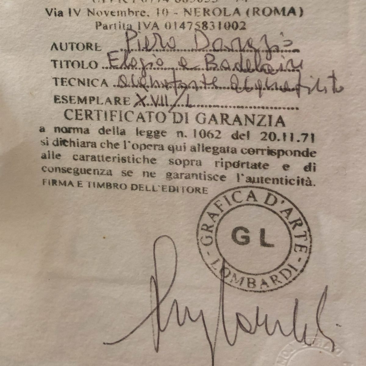 "Elogio a Baudelaire 1993", lotto di due acqueforti - acquetinte su carta, multipli XVII/L