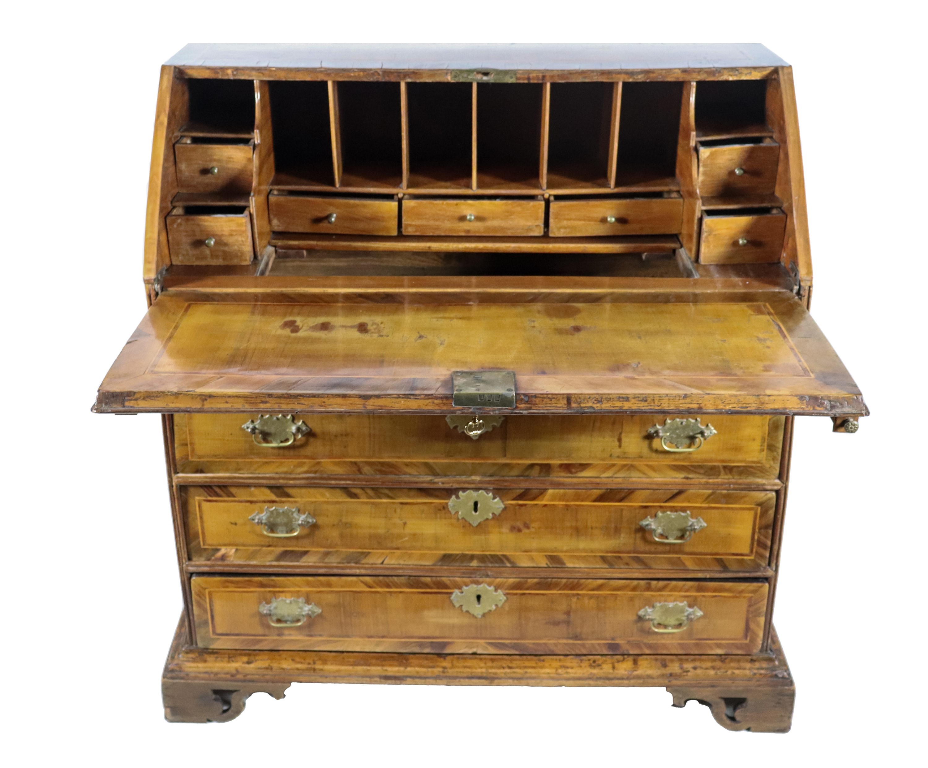 Ribalta inglese Giorgio III (1760-1819) in noce, con filettature intarsiate in legno satinato