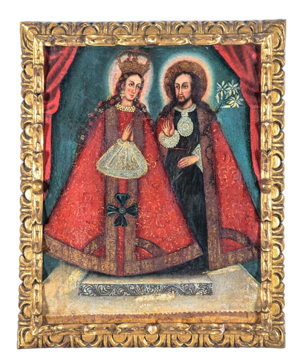 Scuola Spagnola Inizio XIX Secolo - "The Madonna and St. Joseph", oil painting on canvas