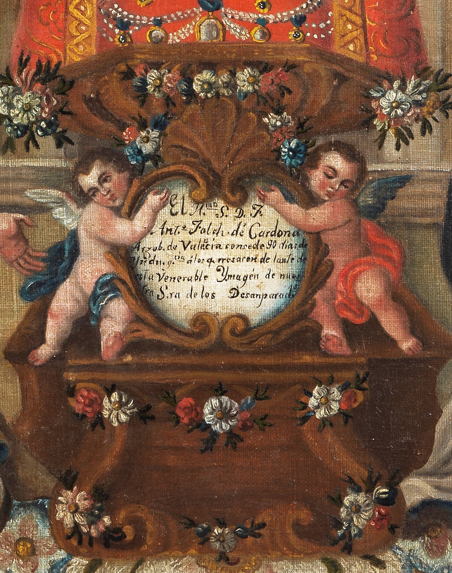 "Madonna con Bambino, Santi e Angioletti", luminoso dipinto ad olio su tela