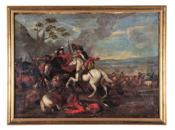 Jan Wyck - Seguace di. "Scena di battaglia", dipinto ad olio su tela