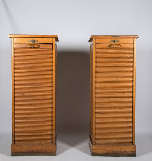 Pair of document holder cabinets in pickled wood