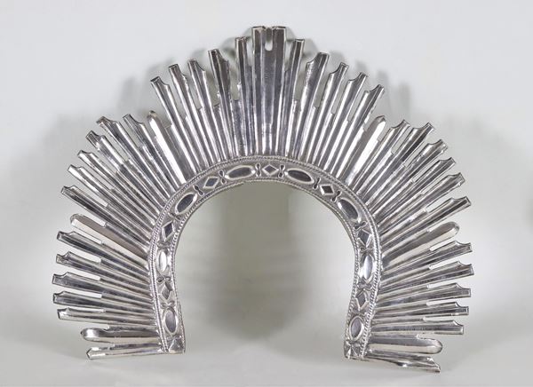 South American ceremonial collar in silver-plated, embossed and chiseled metal